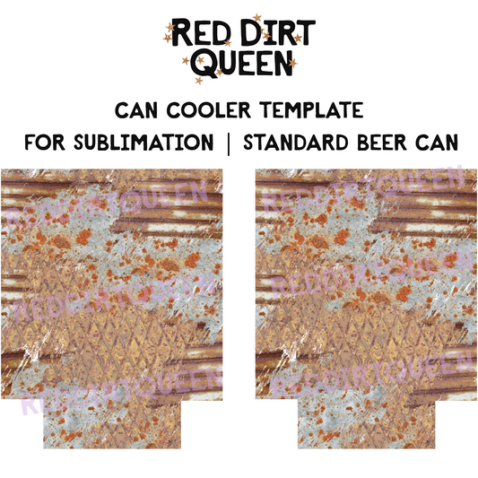 Rusty metal tin texture mix on 12oz standard can cooler sublimation template PNG