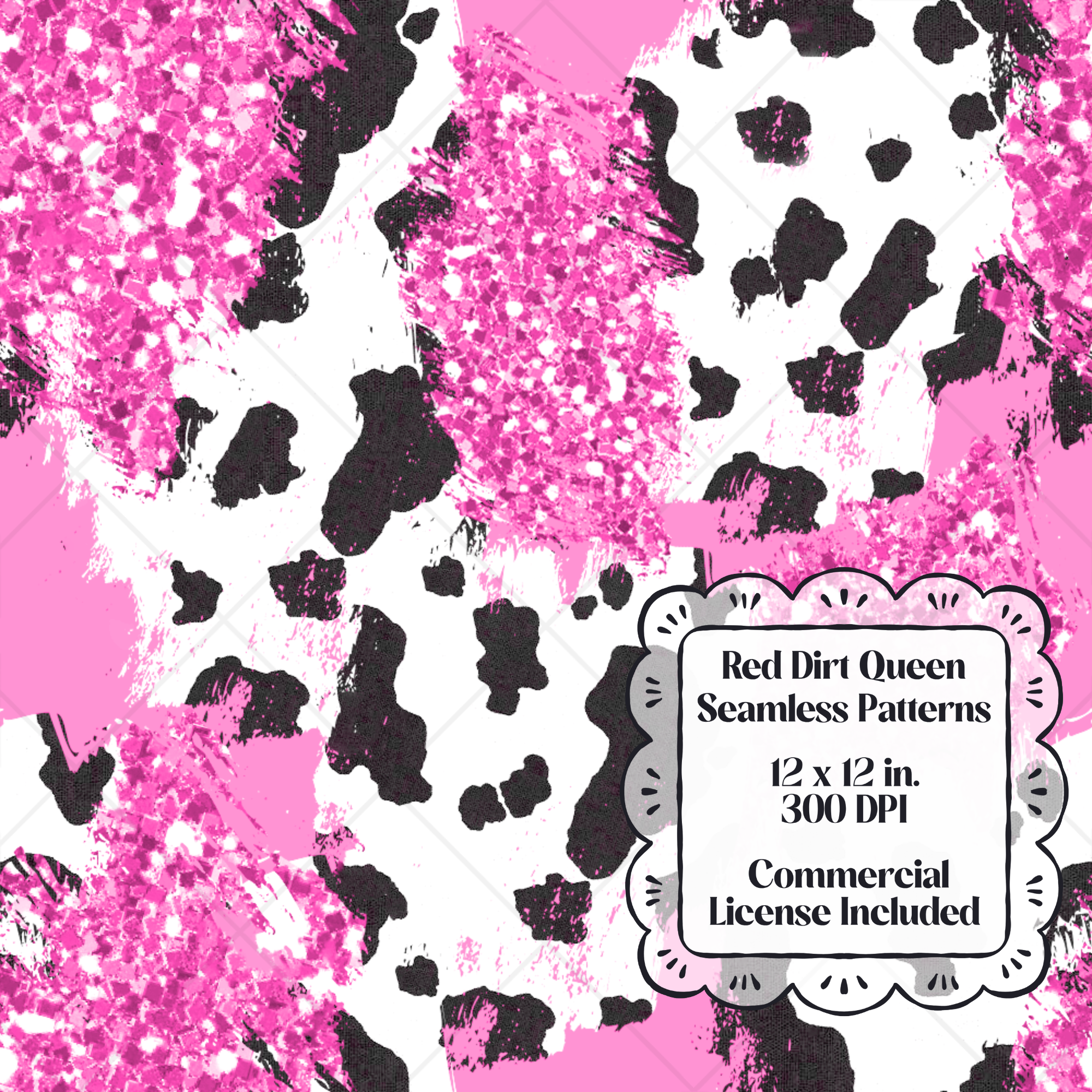 Pink Glitter Cow Seamless Pattern