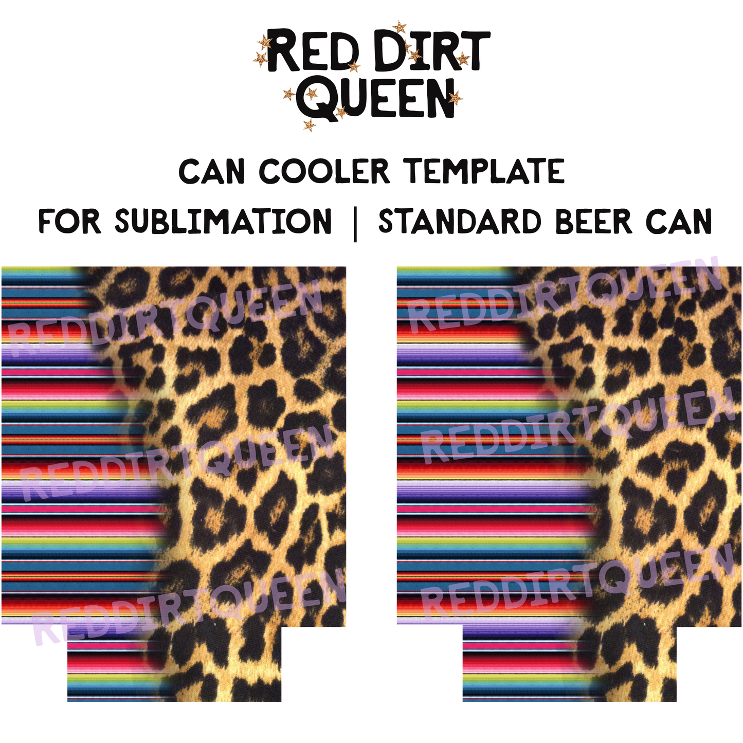 Colorful serape background fading into a unique leopard pattern 12oz standard can cooler sublimation template PNG

