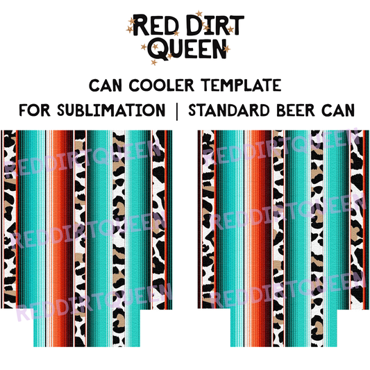 Colorful serape and leopard print mix on 12oz standard can cooler sublimation template PNG