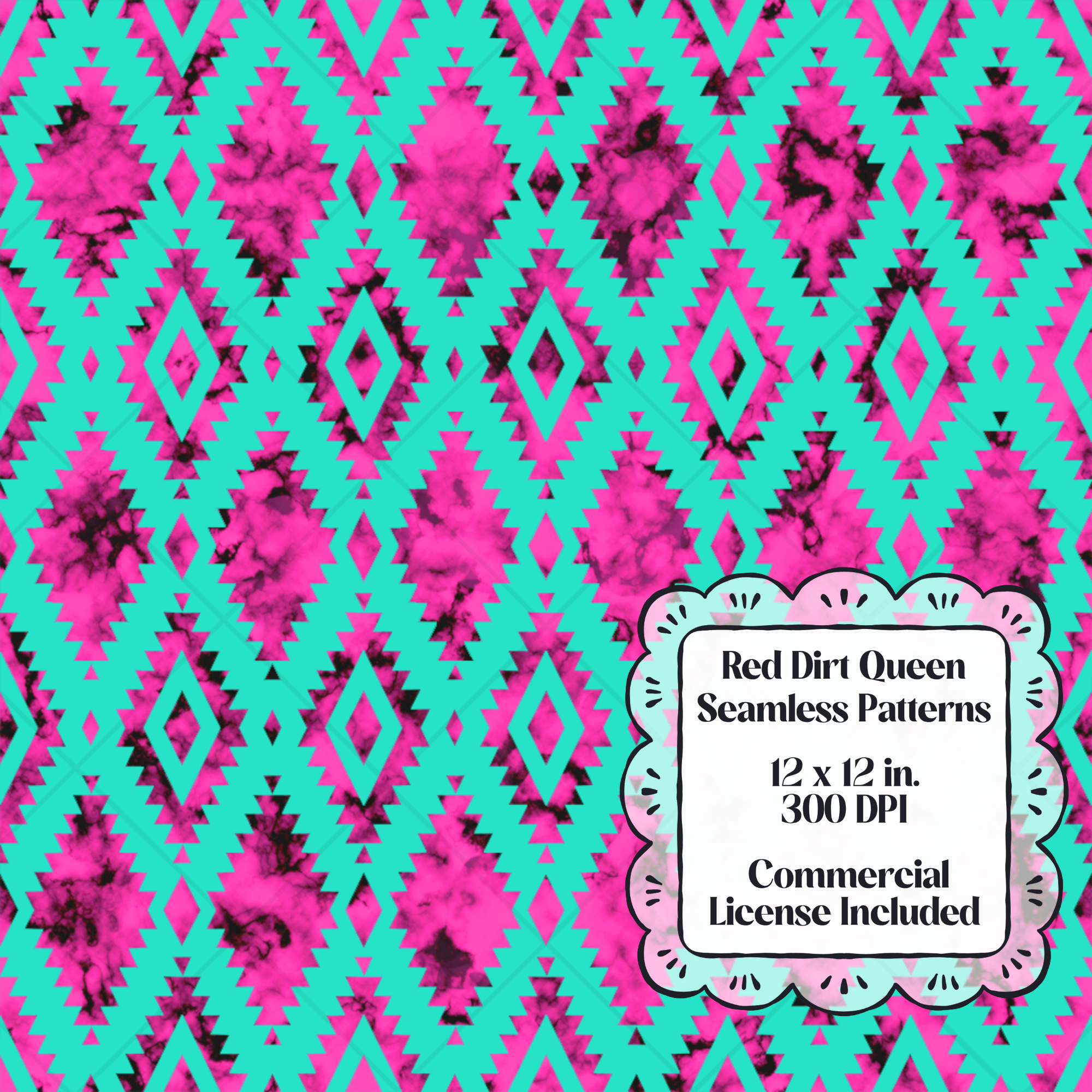 Turquoise & Pink Aztec Seamless Pattern