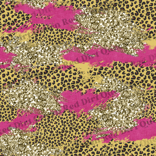 Western Seamless Pattern - Pink & Gold Leopard Glitter - Digital Download