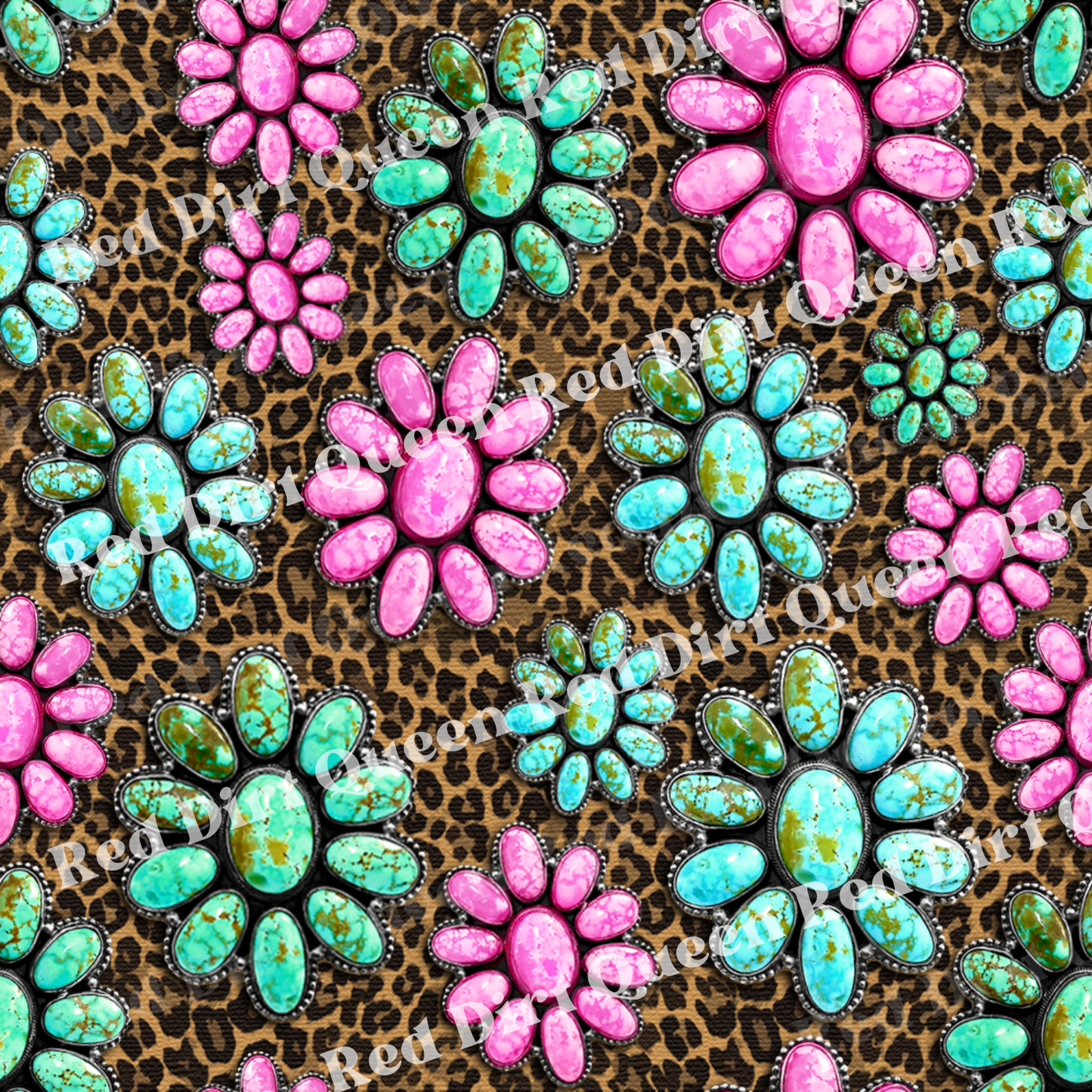 Western Seamless Pattern - Leopard Turquoise Stones - Digital Download