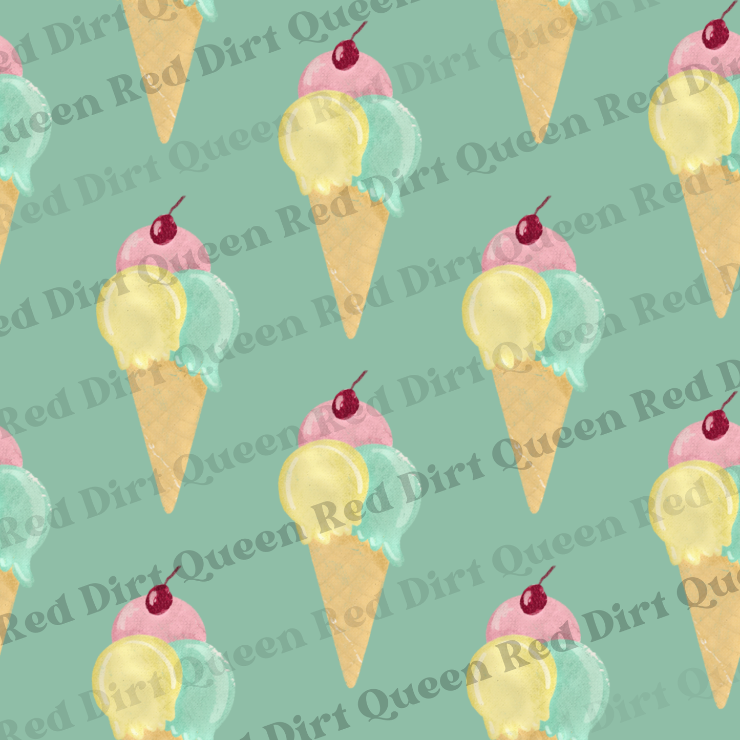 Seamless Pattern - Ice Cream Cones Mint