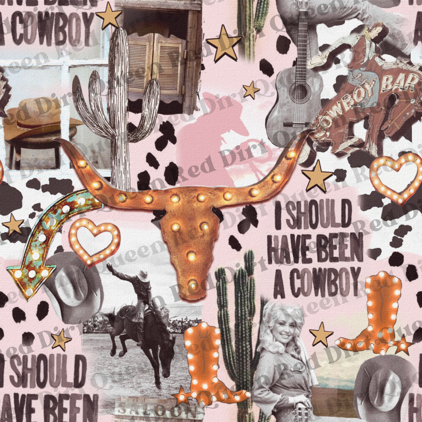 Western Seamless Pattern - Pink Cowgirl Mix - Digital Download