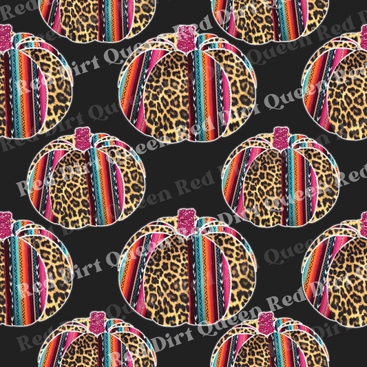 Fall & Halloween Seamless Pattern - Leopard Serape Pumpkins Grey