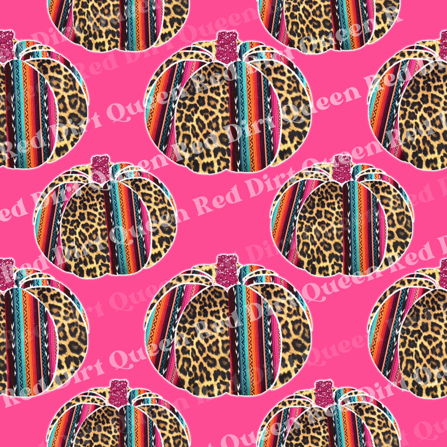 Fall & Halloween Seamless Pattern - Leopard Serape Pumpkins Pink