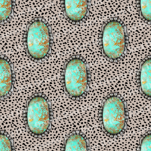 Western Seamless Pattern - Turquoise Stones & Dots - Digital Download