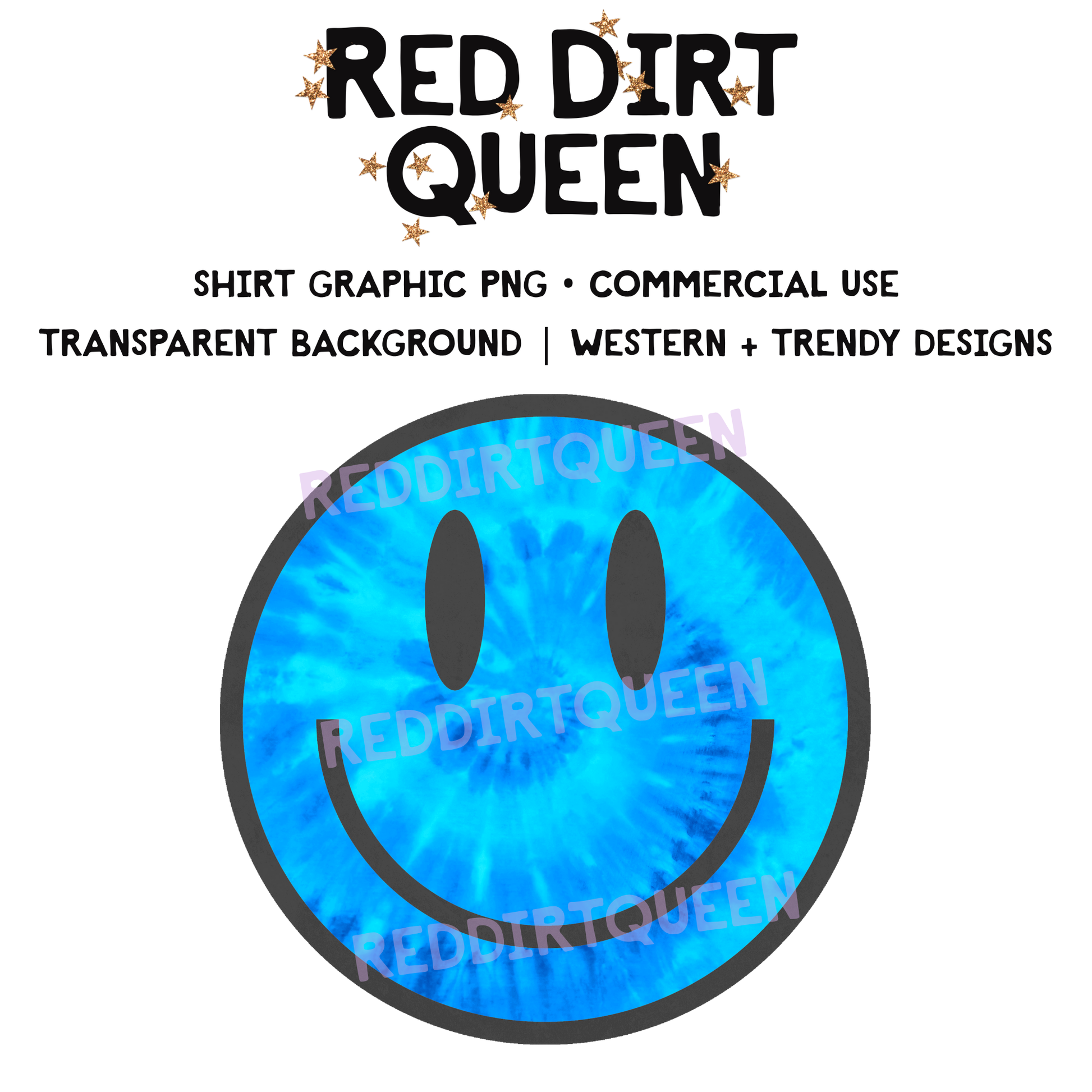 Blue tie dye smiley face shirt graphic PNG for sublimation or DTF printing