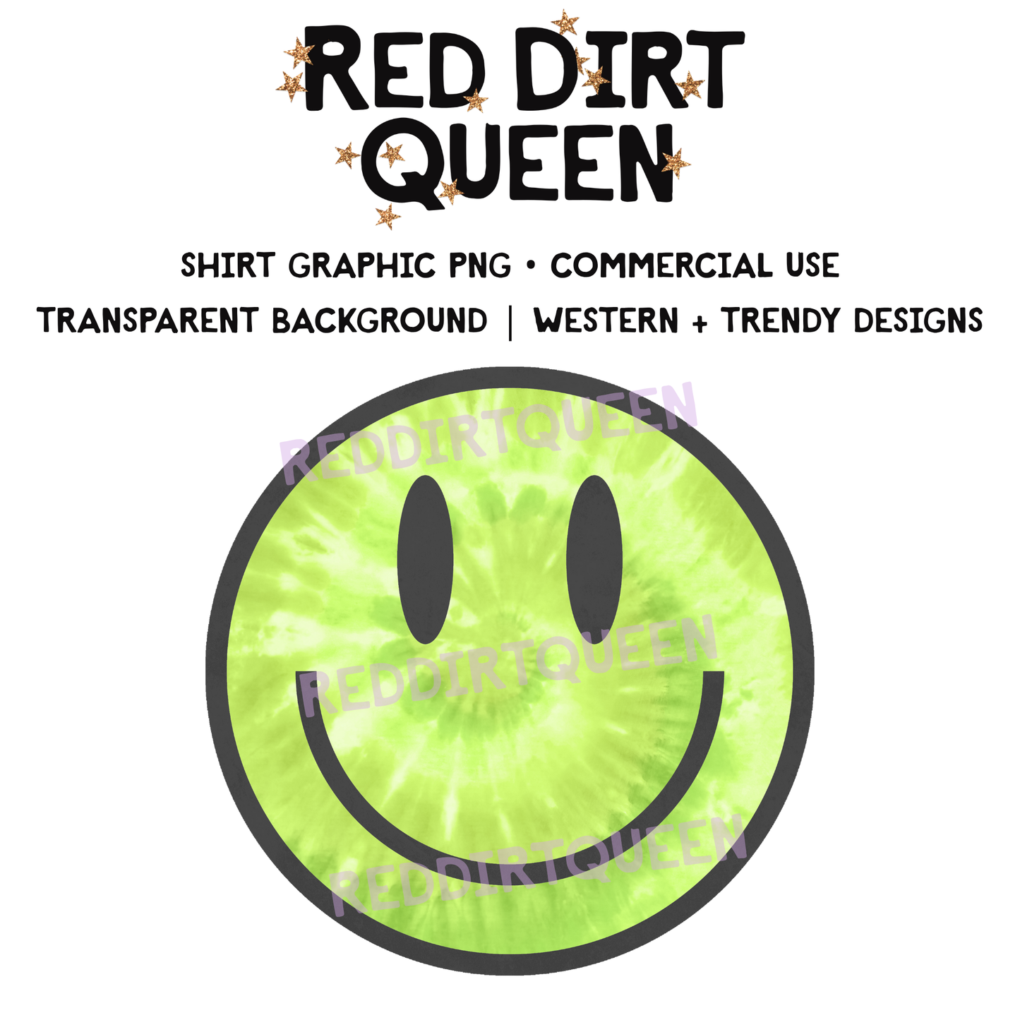 Bright green tie dye smiley face PNG for DTF transfer or sublimation shirt designs