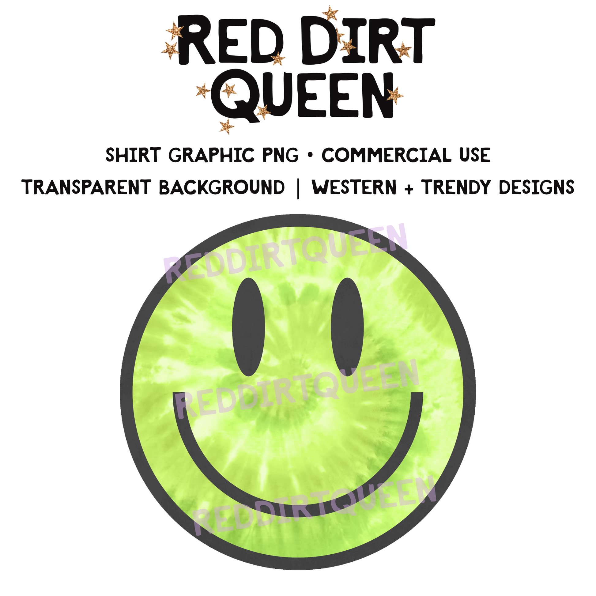 Bright green tie dye smiley face PNG for DTF transfer or sublimation shirt designs