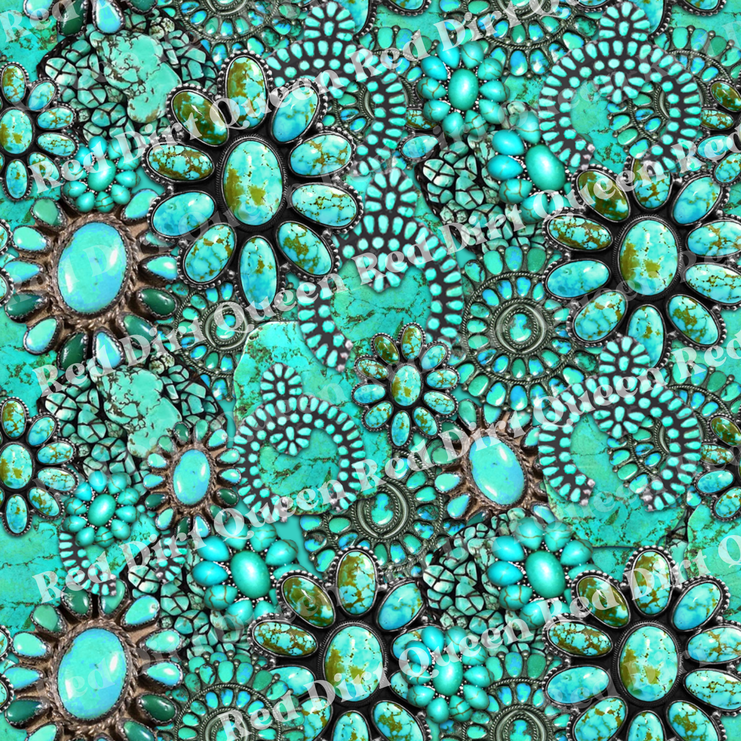 Western Seamless Pattern - Turquoise Stones OG Collage - Digital Download