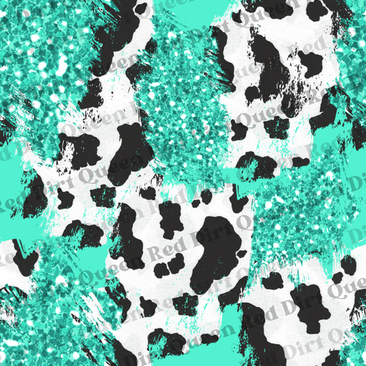 Western Seamless Pattern - Turquoise Cow Glitter Mix - Digital Download