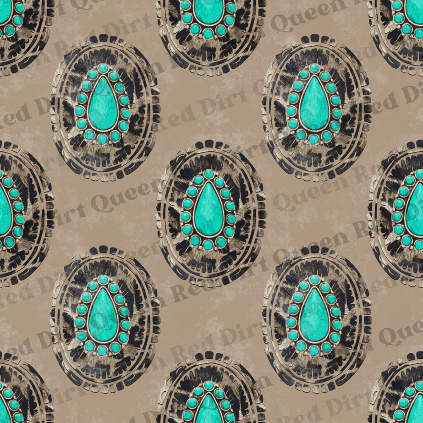 Western Seamless Pattern - Leopard Turquoise Concho - Digital Download