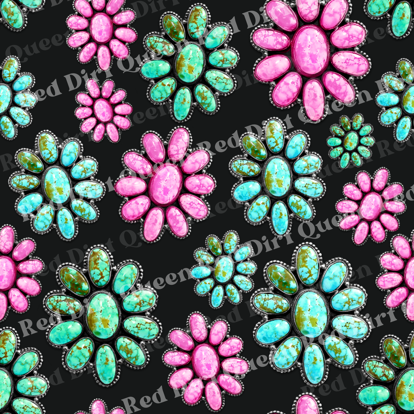 Western Seamless Pattern - Colorful Turquoise Stones Dark