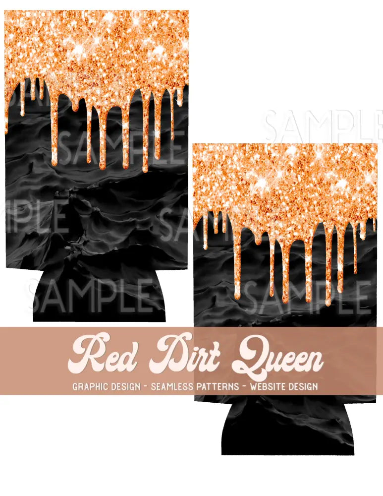 Black Orange Glitter Drip Slim Can Template