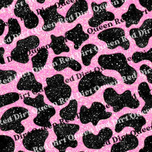 Cowhide Seamless Pattern - Black & Pink Glitter Cow Spots