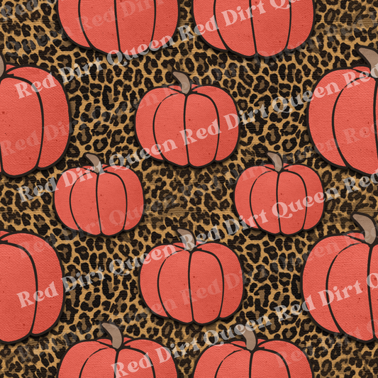 Fall & Halloween Seamless Pattern - Leopard Burlap Pumpkins