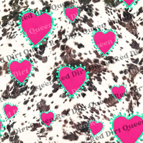 Cowhide Seamless Pattern - Pink Hearts Cowhide