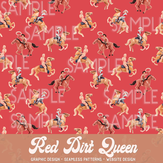 Seamless Pattern Toy Cowboy Figures Red