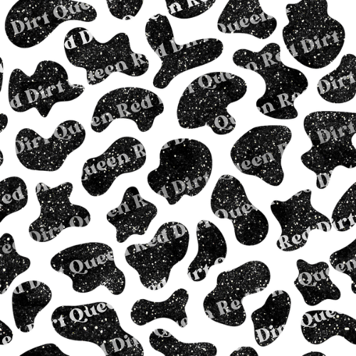 Cowhide Seamless Pattern - Black Glitter Cow Spots White Solid