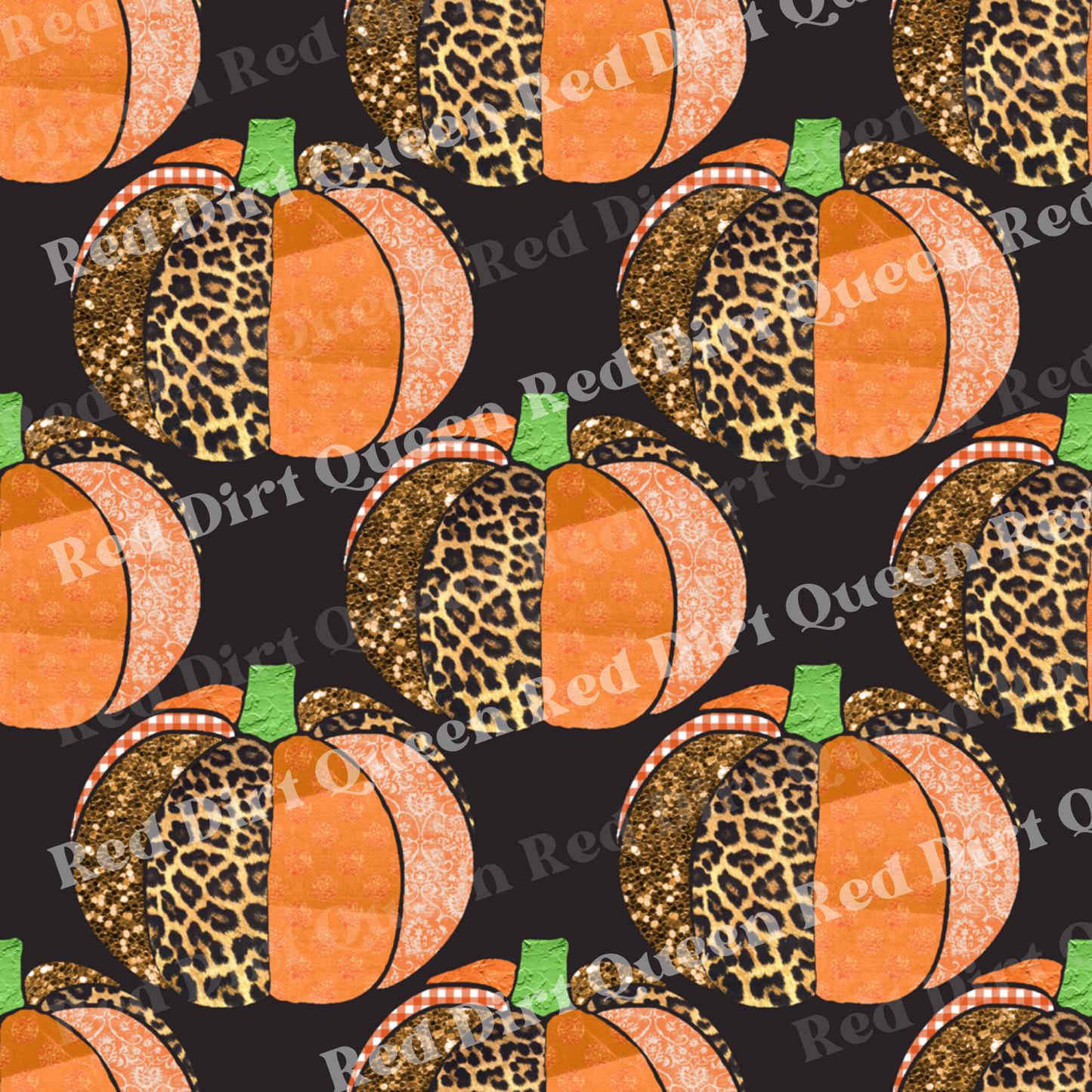 Fall Seamless Pattern - Orange Leopard Glitter Pumpkins