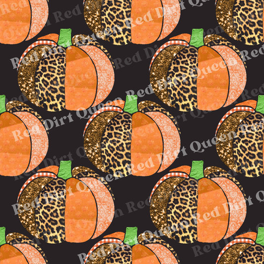 Fall Seamless Pattern - Orange Leopard Glitter Pumpkins