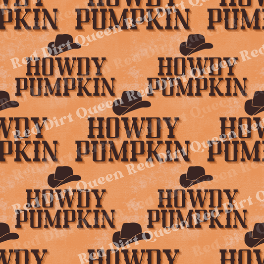 Fall Seamless Pattern - Howdy Pumpkin Cowboy Hat