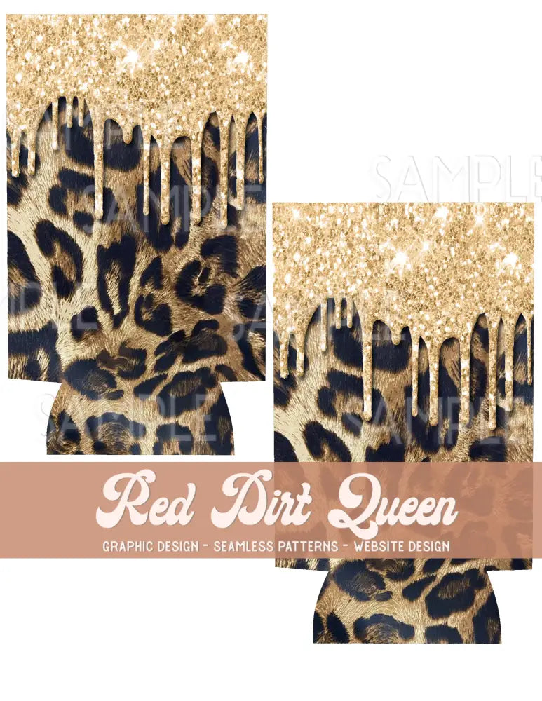 Leopard Gold Glitter Drip Slim Can Template