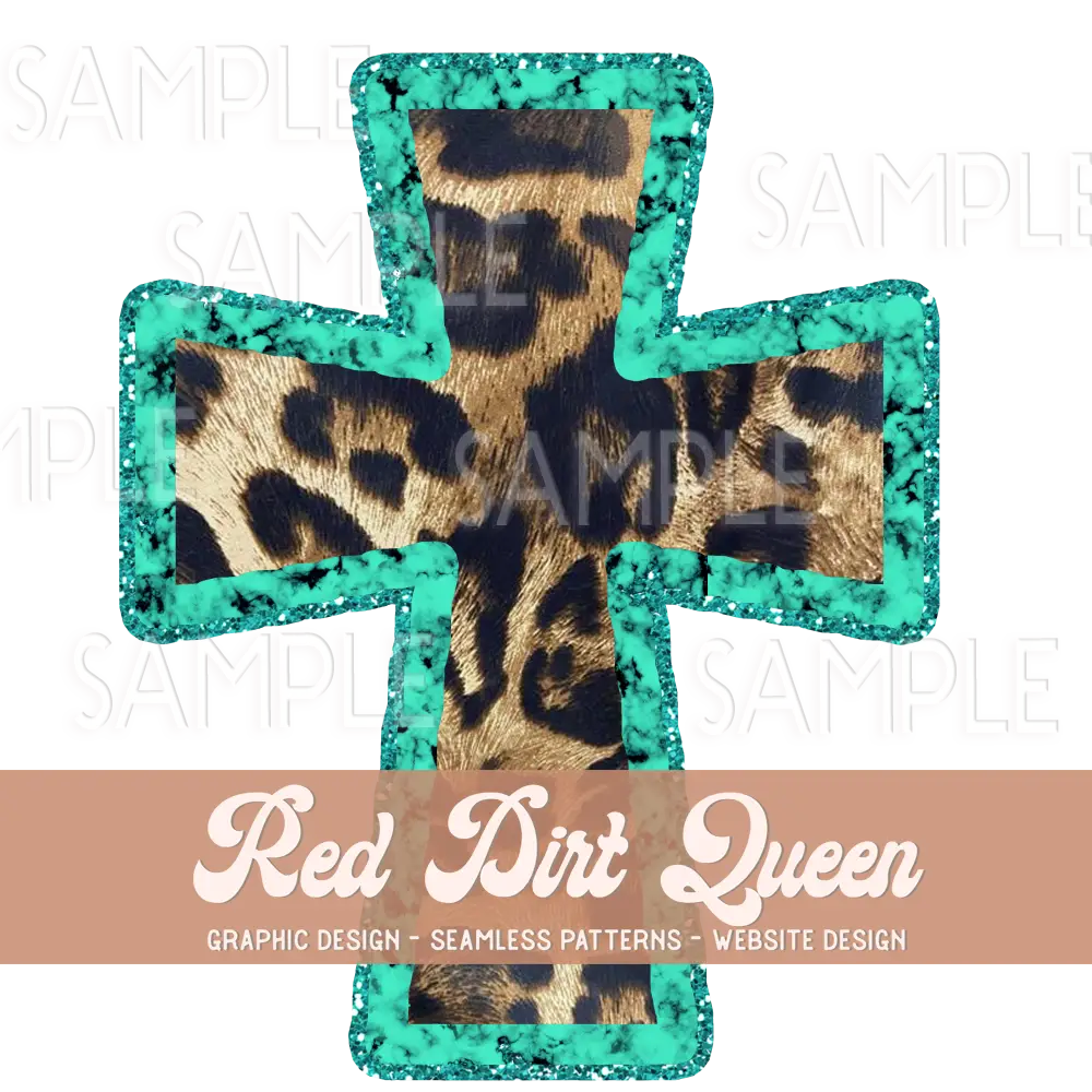 Leopard Turquoise Glitter Cross