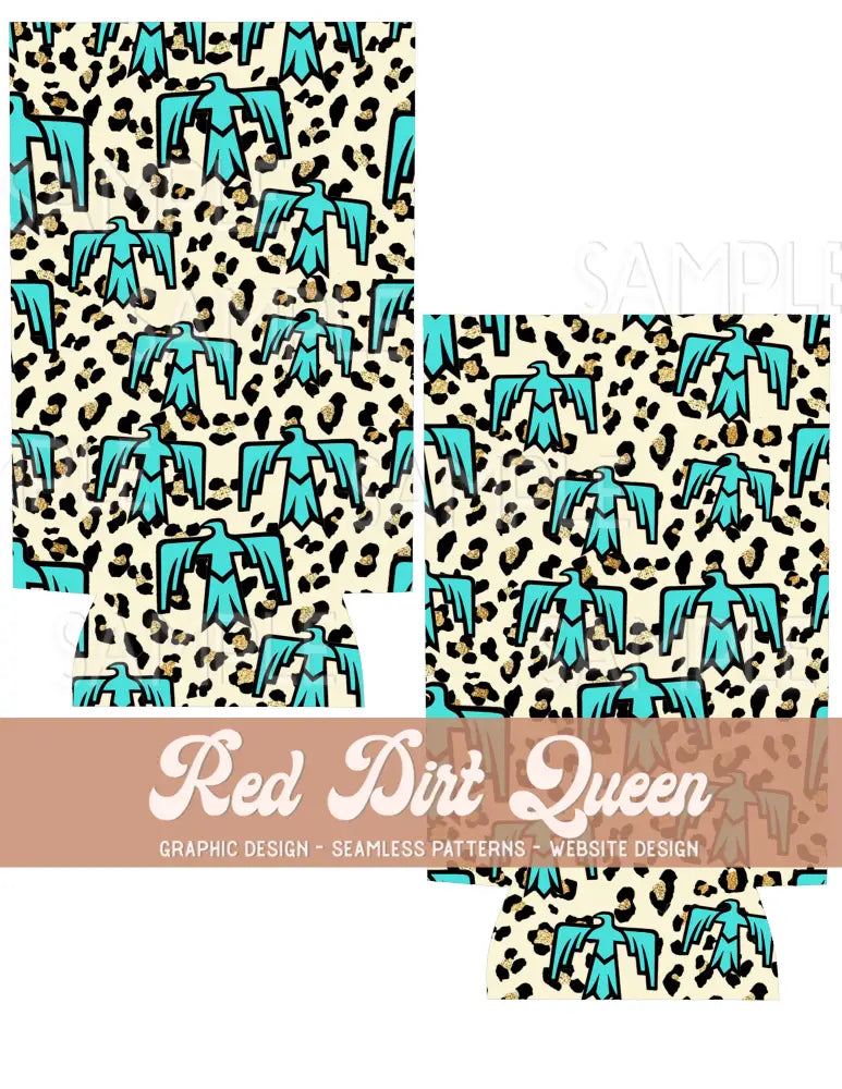 Leopard Turquoise Thunderbirds Slim Can Template