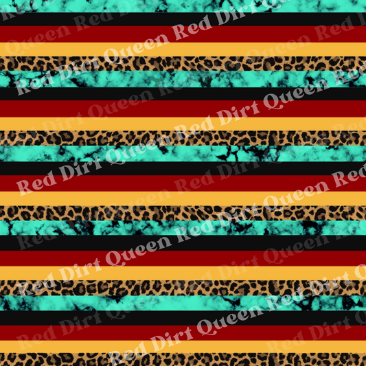 Fall Seamless Pattern - Leopard Turquoise Fall Stripes