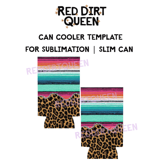 Leopard and serape slim can cooler template PNG with front and back design on one file for sublimation printing