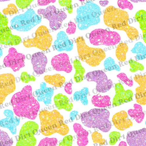 Cowhide Seamless Pattern - Neon Glitter Cow