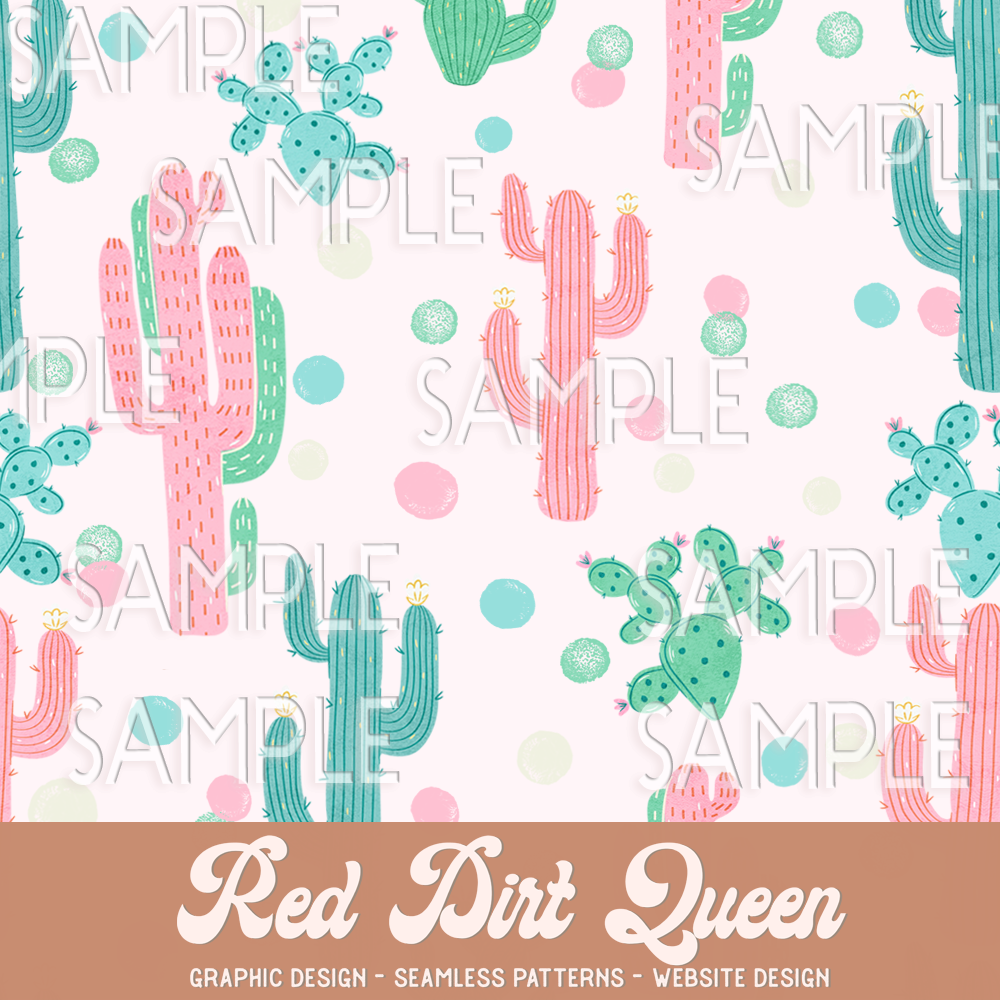 Seamless Pattern Colorful Cactus Dots