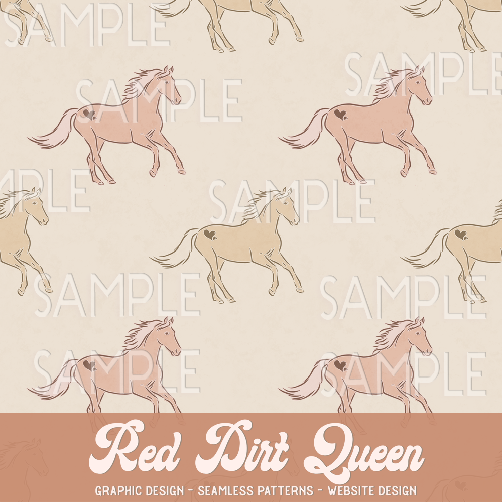 Seamless Pattern Running Horses Heart Brand