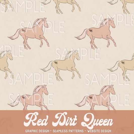 Seamless Pattern Running Horses Heart Brand