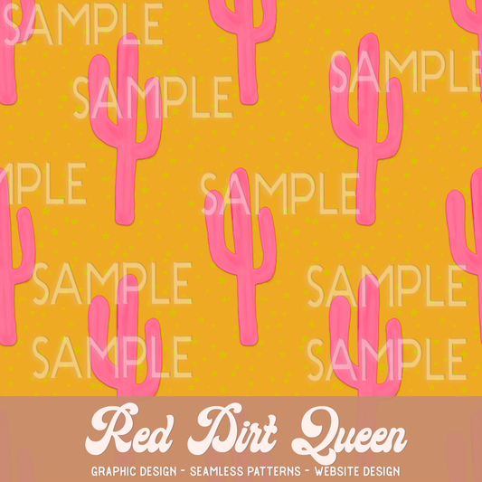 Seamless Pattern Neon Pink Orange Cactus