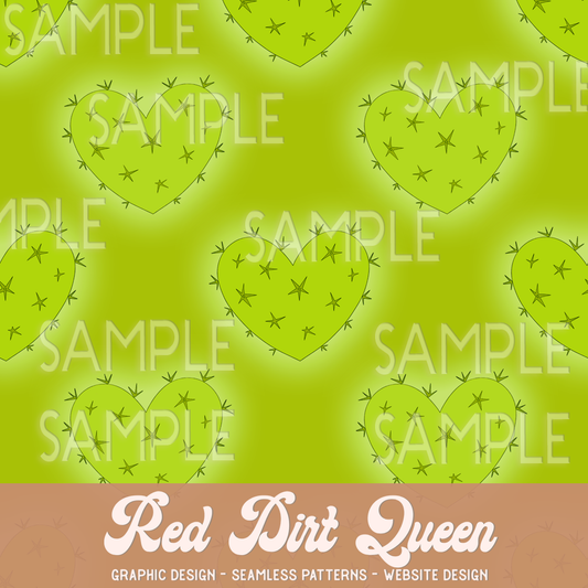 Seamless Pattern Neon Cactus Hearts