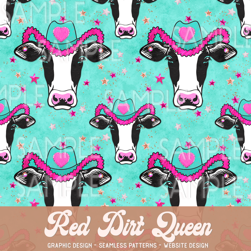 Seamless Pattern Pink Fancy Cows