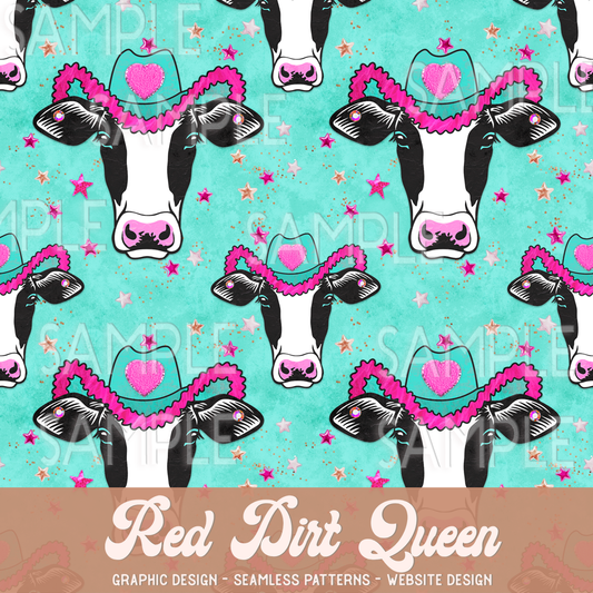 Seamless Pattern Pink Fancy Cows