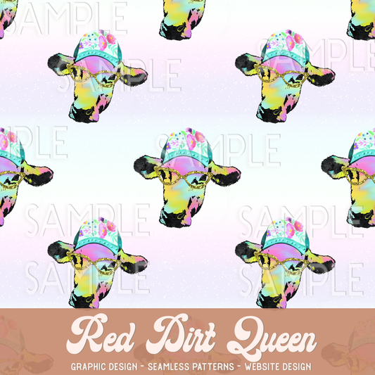 Seamless Pattern Fancy Tie Dye Glitter Trucker Hat Cow