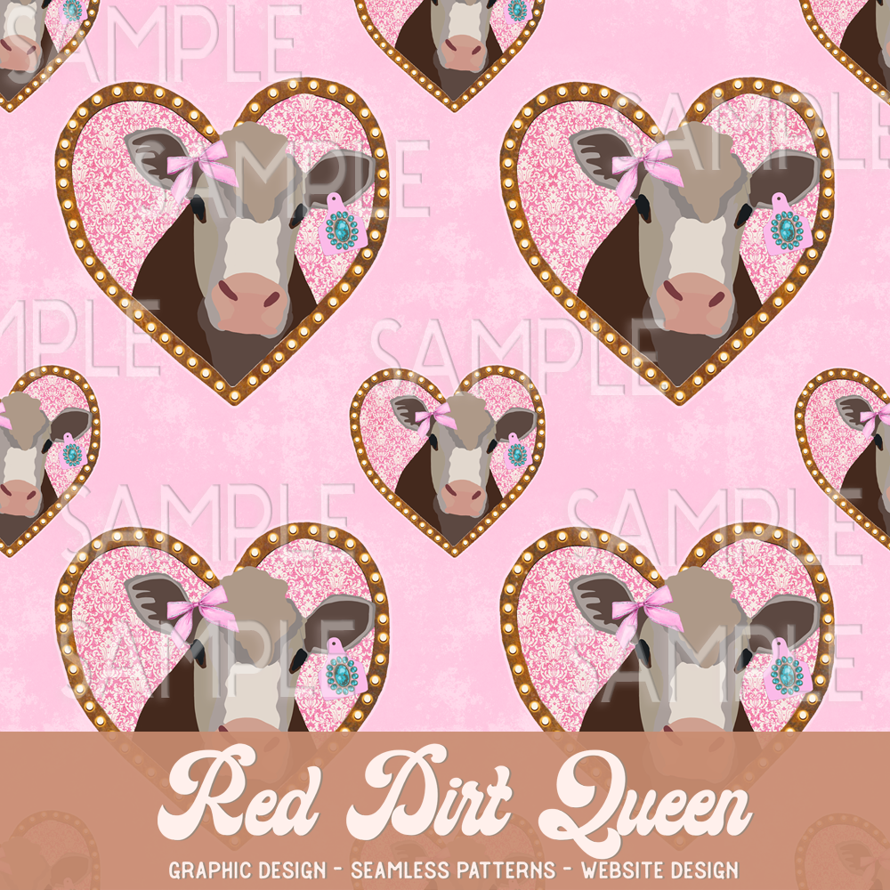 Seamless Pattern Pink Cow Heart Frame