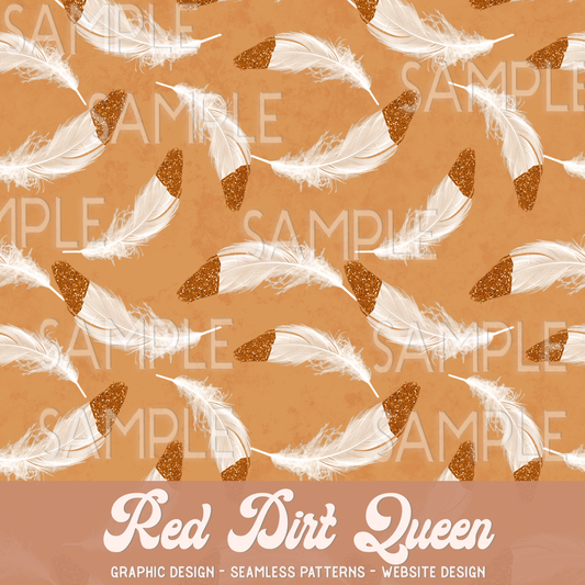 Seamless Pattern Gold Glitter Dipped Feather