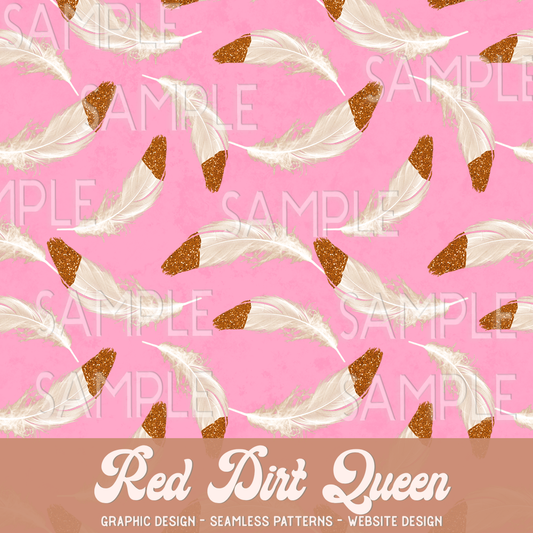 Seamless Pattern Gold Glitter Dipped Feathers