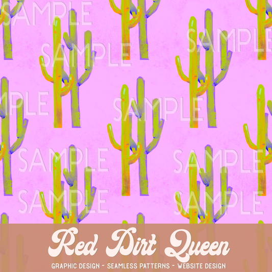 Seamless Pattern Neon Purple Cactus