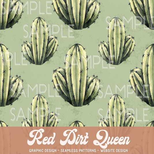 Seamless Pattern Textured Green Cactus