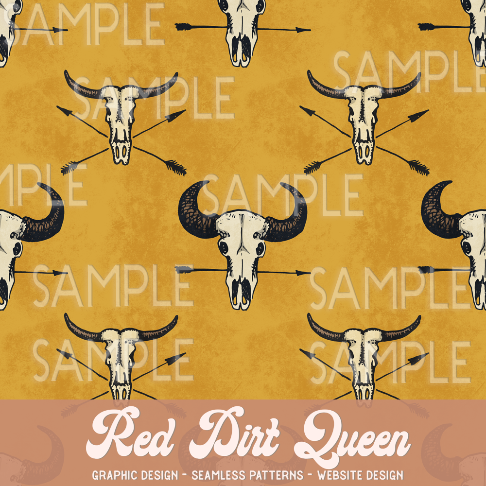 Seamless Pattern Skulls & Arrows Yellow