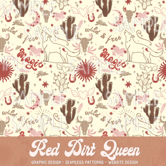 Seamless Pattern Wild & Free Cowgirl Collage