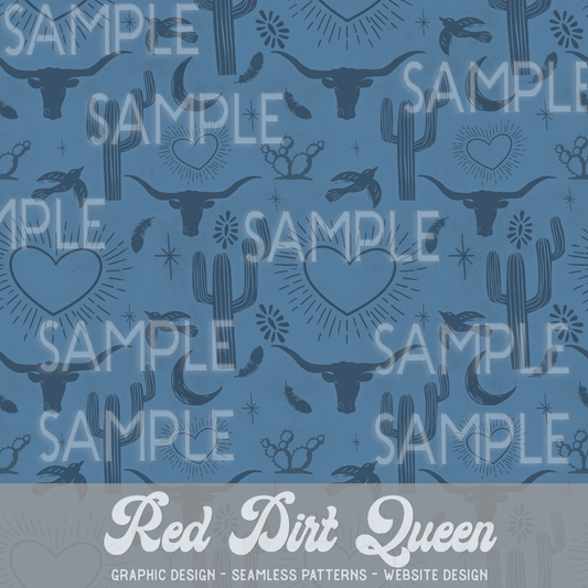 Western Seamless Pattern | Digital Download | Craft & Fabric Printing | Wild & Free Navy